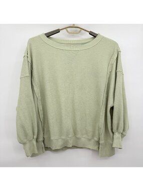 American Eagle This Feels Seriously Lived In Waffle Top Womens S Green Oversized